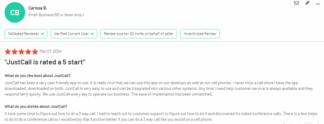 JustCall Testimonials 1